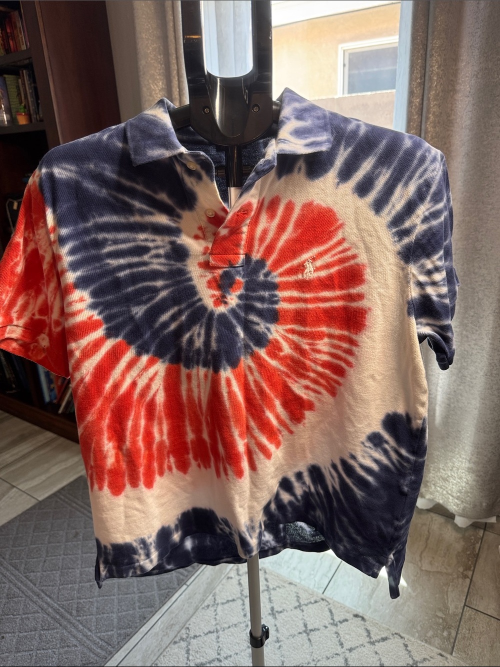 Polo by Ralph Lauren Red Navy White Tie-Dye Spiral Polo-Custom slim fit